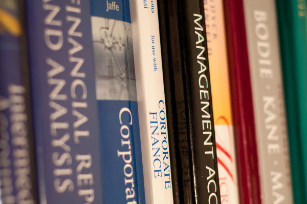 Stock image of textbooks by John Liu from Los Angeles, USA, via Wikimedia Commons